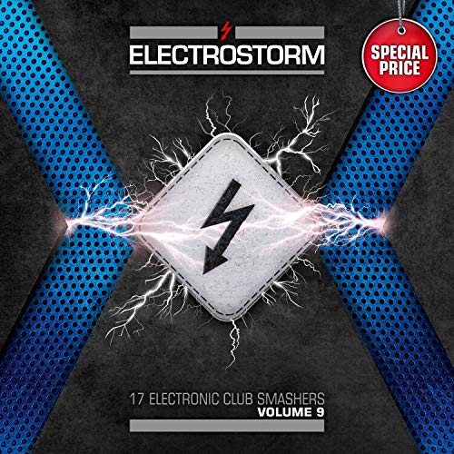 Album cover for Electrostorm Volume 9 featuring a lightning bolt on a diamond badge.