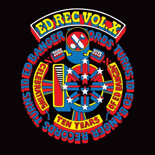Colorful circular album art for "Ed Rec Vol. X" with musical imagery.