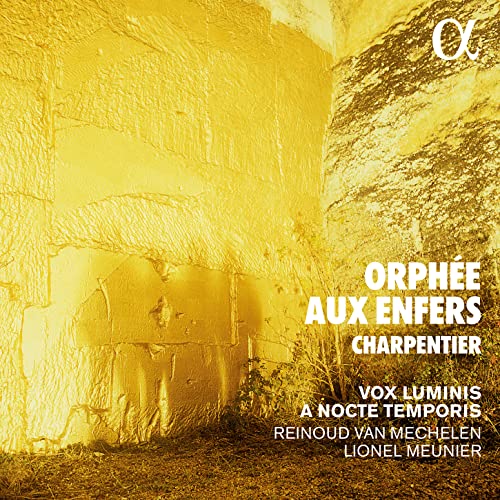 Golden textured CD cover for Charpentier’s “Orphée aux enfers” with white text.