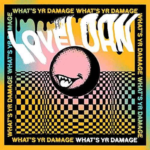 Lovelorn album cover: pink and yellow checkerboard with a snarling mouth.