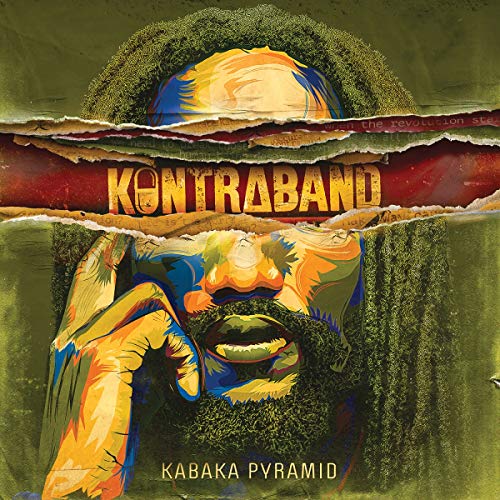 Album cover for Kabaka Pyramid’s “Kontraband” featuring a stylized portrait.