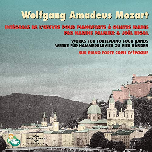 CD cover: Mozart fortepiano music with a Salzburg cityscape background.