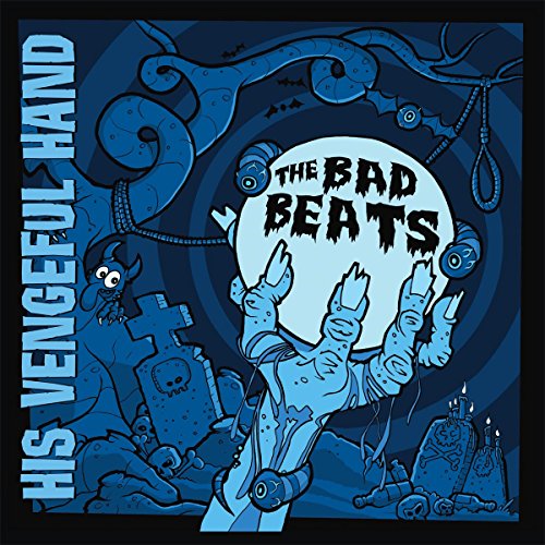 Blue album cover with cartoon hands reaching towards a moonlit graveyard.