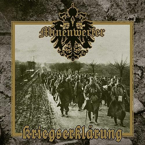 CD cover: soldiers marching along a road, ornate black design, muted tones.