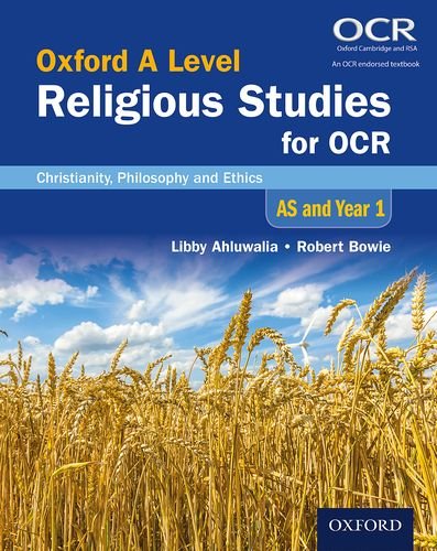 Textbook cover for Religious Studies, with a wheat field background.