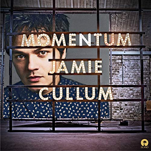 Jamie Cullum album cover, “Momentum,” featuring a portrait and lit letters.