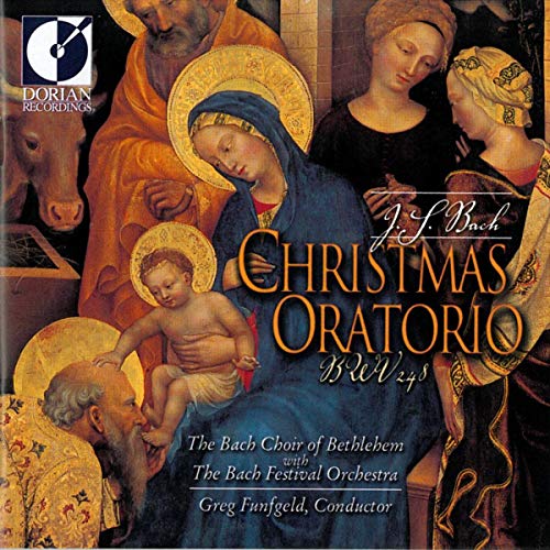 CD cover depicting Renaissance-style Nativity scene and text “Christmas Oratorio.”