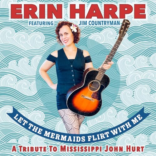 Erin Harpe album cover with a guitar, blue waves, and floral detail.