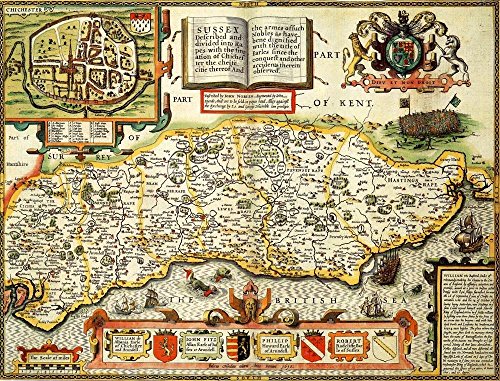 Sussex Historical Map 1000 Piece Jigsaw Puzzle (1610). Free print!