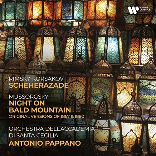 CD cover featuring ornate lanterns and text for Rimsky-Korsakov’s Scheherazade.