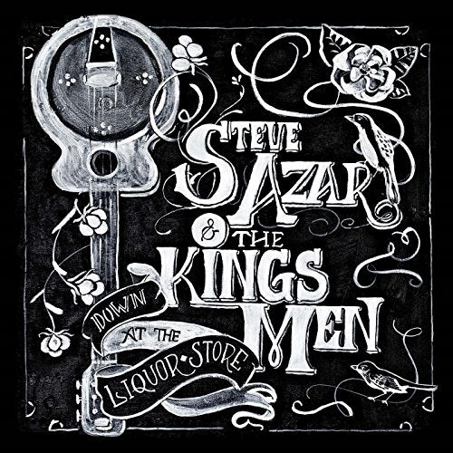 Black and white album cover with a guitar, flowers, and band name.