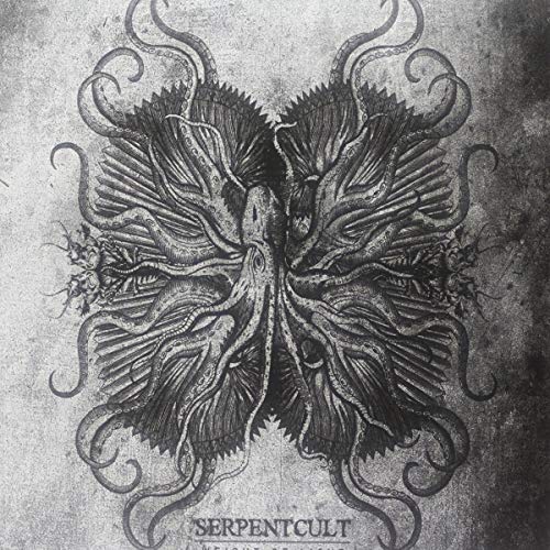 Black and white album cover with detailed, symmetrical, tentacled creature design.