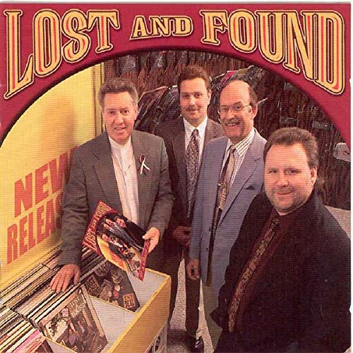 CD cover featuring four men in suits standing in a record store.