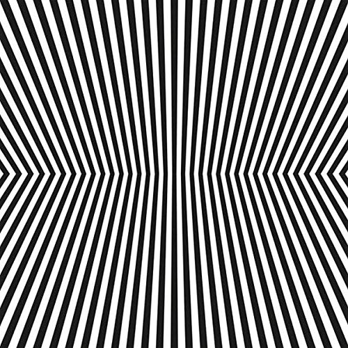 Black and white optical illusion of converging vertical lines.