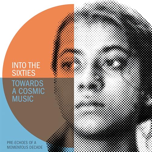 CD cover with halftone portrait, orange and blue geometric shapes, text.