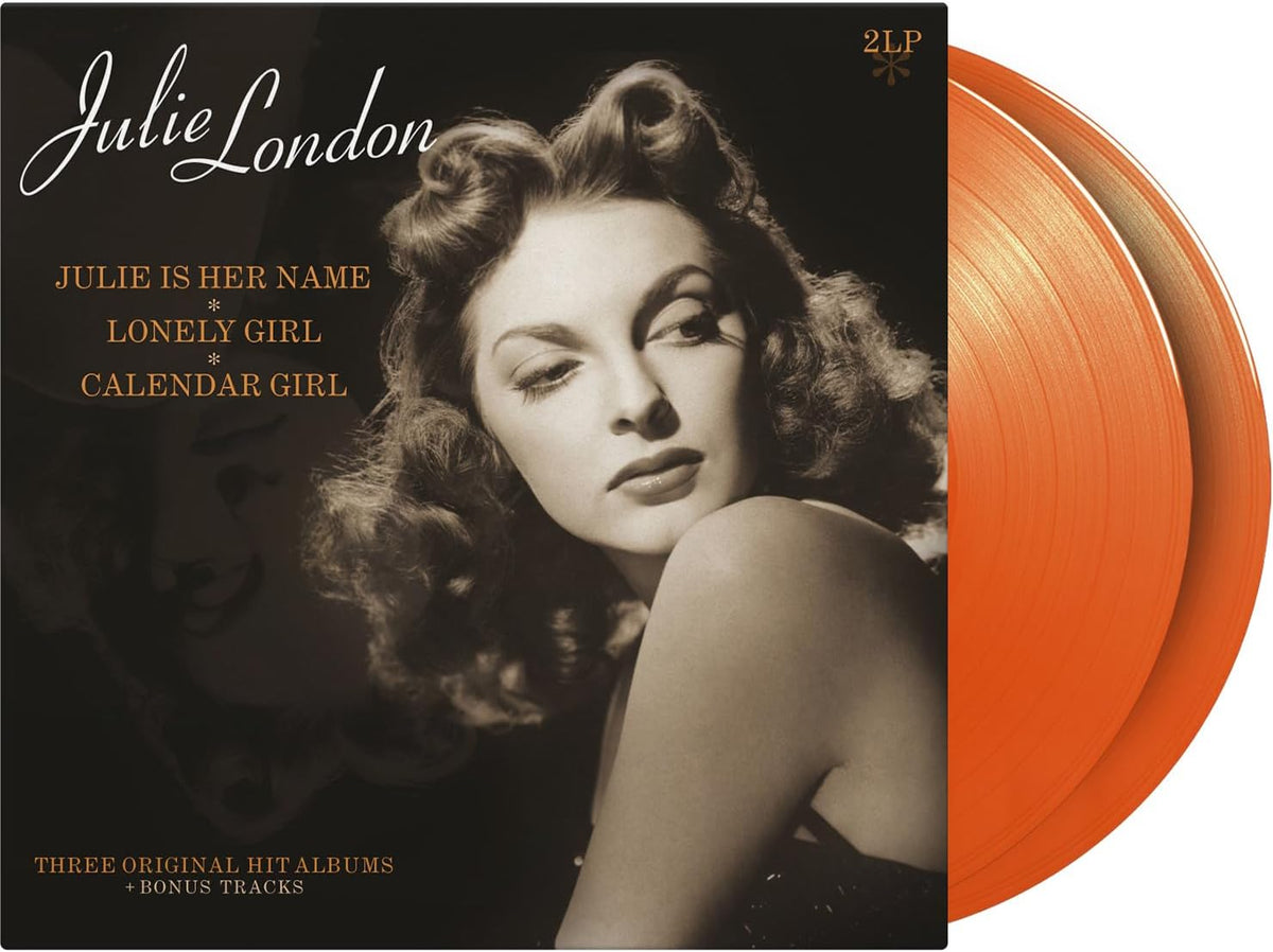 Two coloured vinyl LPs by Julie London in cardboard sleeves.