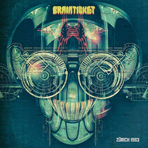 Brainticket album cover: stylized skull with mechanical and circuit details.