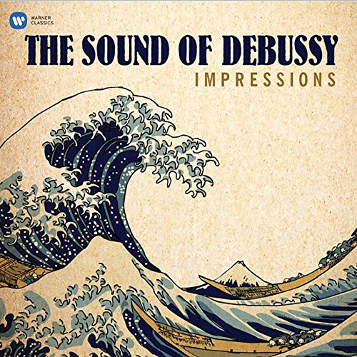 Album cover for "The Sound of Debussy" featuring a wave illustration.