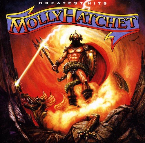 Molly Hatchet Greatest Hits CD cover featuring a warrior fighting a dragon in flames.