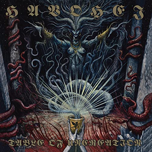 Dark fantasy album cover featuring a horned, winged figure and glowing light.