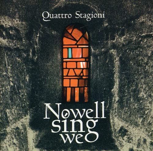 CD cover: stained glass window in dark, textured background, text “Nowell sing we”.