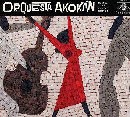 Album cover for Orquesta Akokan, featuring mosaic-style figures and instruments.