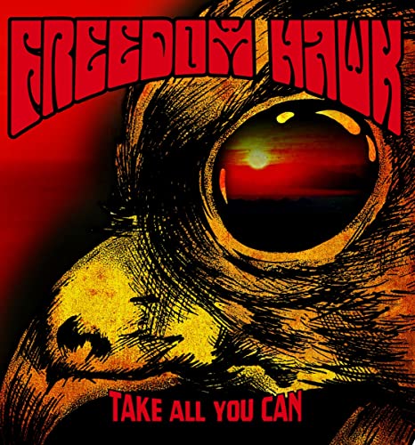 CD cover: hawk eye with sunset reflection, red title text.