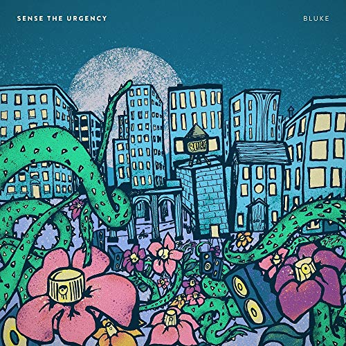 Album cover: illustrated cityscape with vines, flowers, and speakers.