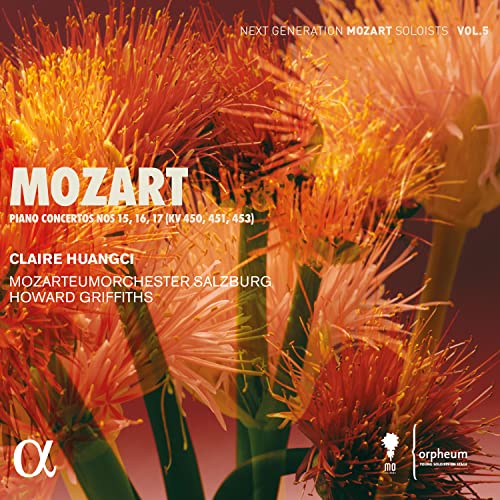 CD cover for Mozart piano concertos featuring abstract floral imagery.