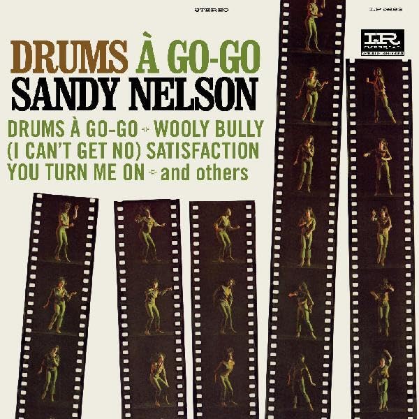 Album cover for Sandy Nelson’s “Drums A Go-Go” with filmstrip images.