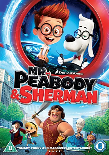 Mr. Peabody & Sherman DVD cover featuring a dog, boy, and historical figures.