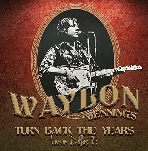Waylon Jennings album cover, portrait of a man playing guitar.