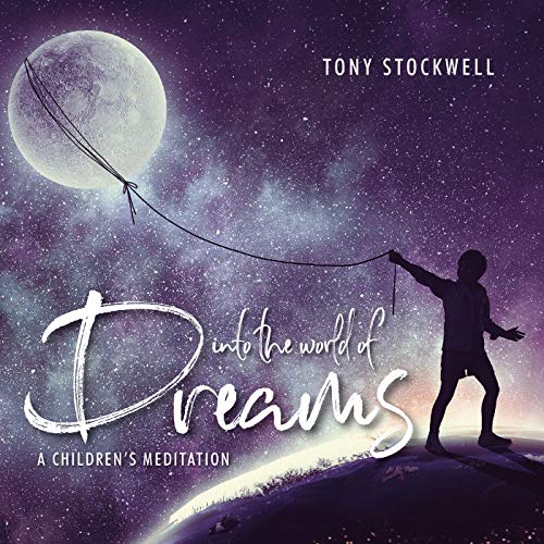 Child silhouetted on a hill under a large moon and starry sky.