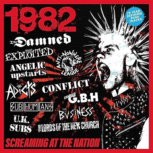 1982 punk compilation album cover with a screaming man and band names.