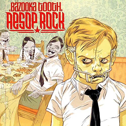 Album cover for Aesop Rock’s “Bazooka Tooth” featuring distorted figures at a table.