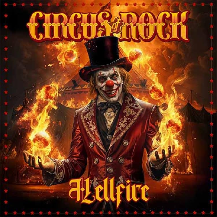 CD cover: a clown in a burning circus, titled "Hellfire".