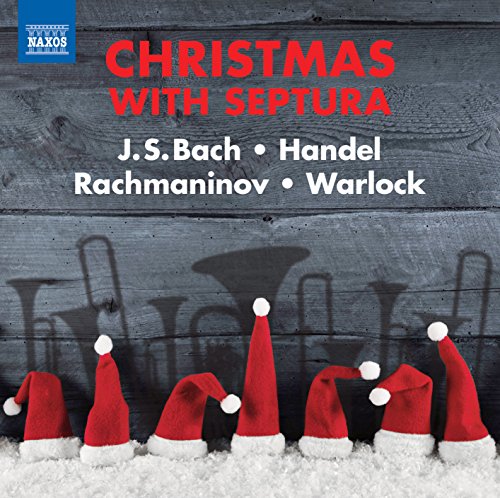 CD cover for "Christmas With Septura" featuring composers and Santa hats.