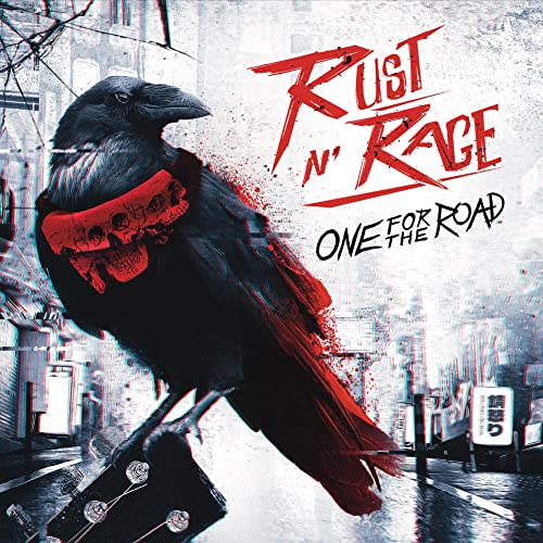 CD cover: black bird with red bandanna, urban glitch background.