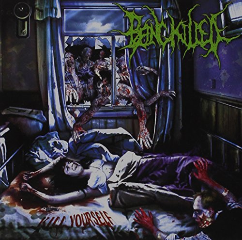 Album cover depicting violent imagery of bodies and a broken window.