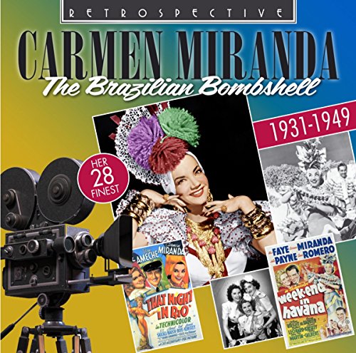 Carmen Miranda album cover with film reels and movie posters.