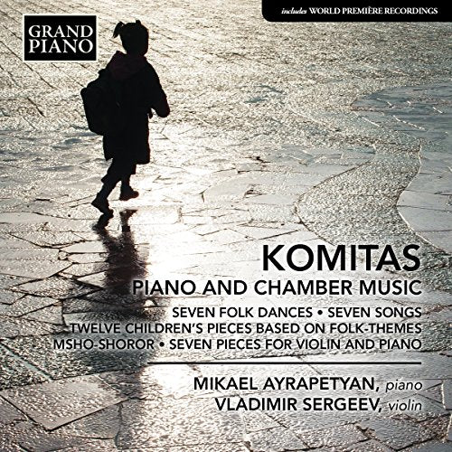 CD cover featuring a child walking on a stone path, text āKomitas Piano and Chamber Musicā.