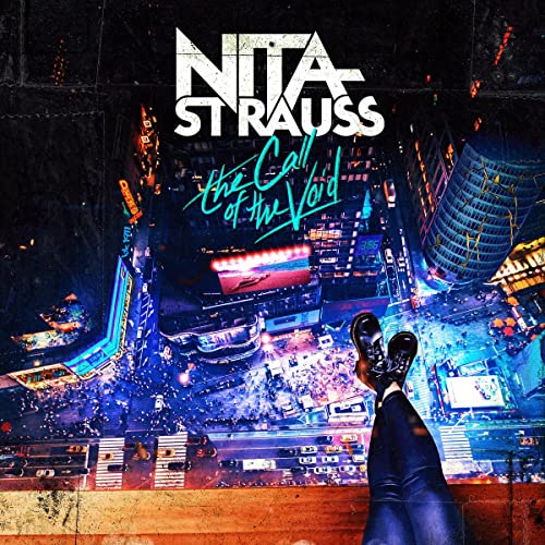 Album cover for Nita Strauss’ “Call of the Void” with city view.