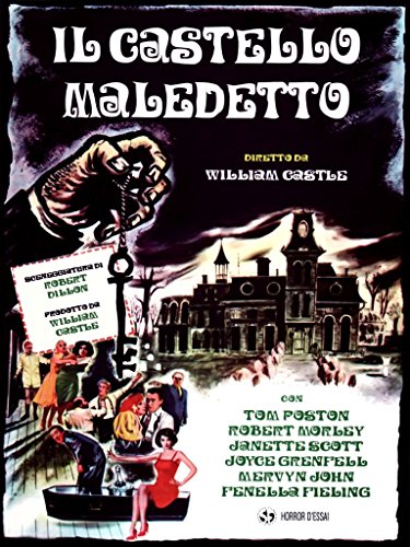 Italian horror movie poster featuring a haunted castle and grasping hand.