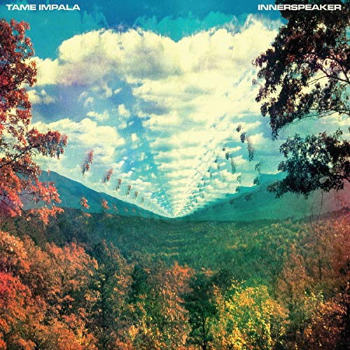 Tame Impala’s “InnerSpeaker” CD cover: surreal landscape with trees and sky.