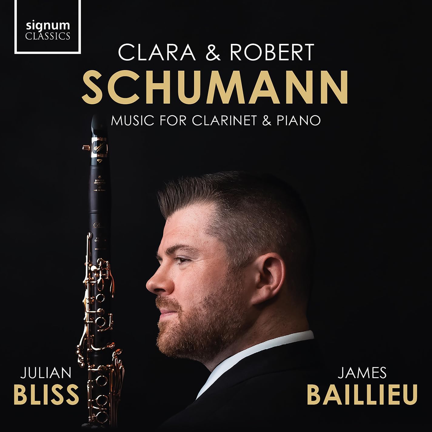CD cover featuring a clarinet, pianist, and composers' names.