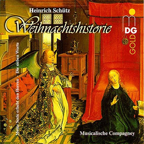 CD cover depicting Renaissance-style painting of the Annunciation scene.
