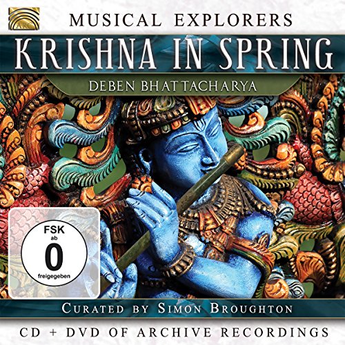CD cover featuring a blue Krishna playing a flute amidst ornate gold details.
