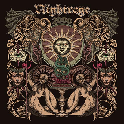 Nightrage Demo 2000 vinyl cover: ornate, dark illustration with sun, snake, and figures.