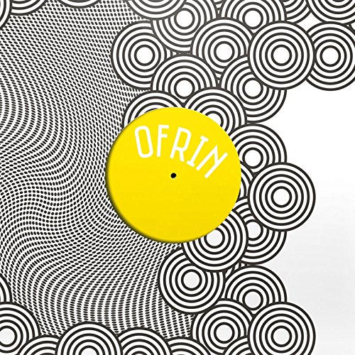 Yellow circle with “OFRIN” text over a black and white spiral pattern.