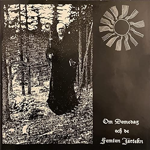 Black and white CD cover with a hooded figure in a forest.